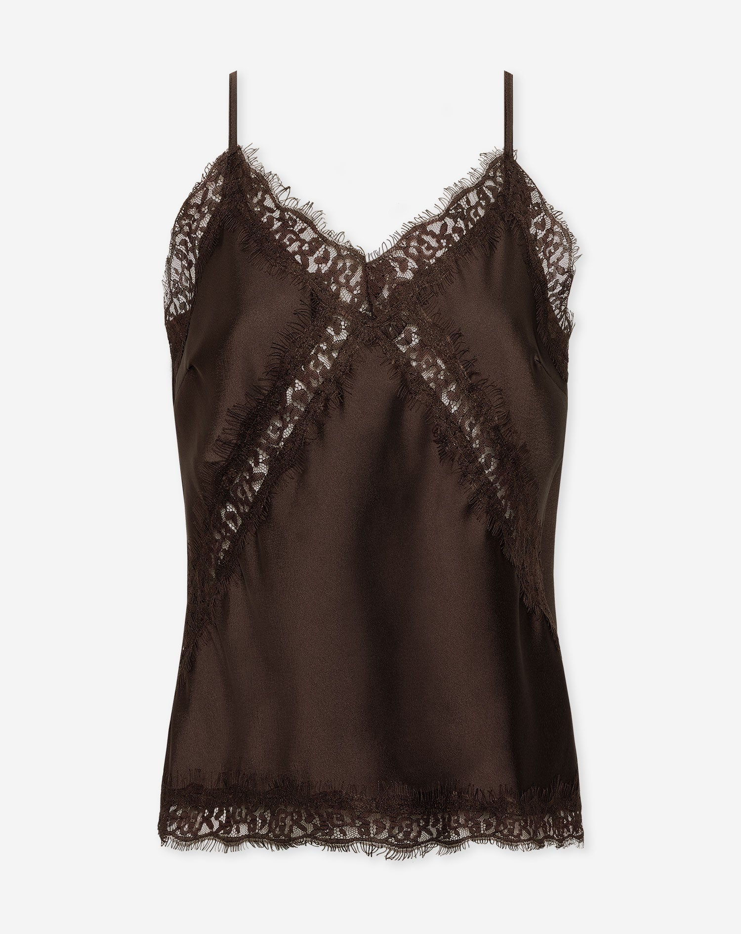SATIN LACE CAMI TOP DARK BROWN
