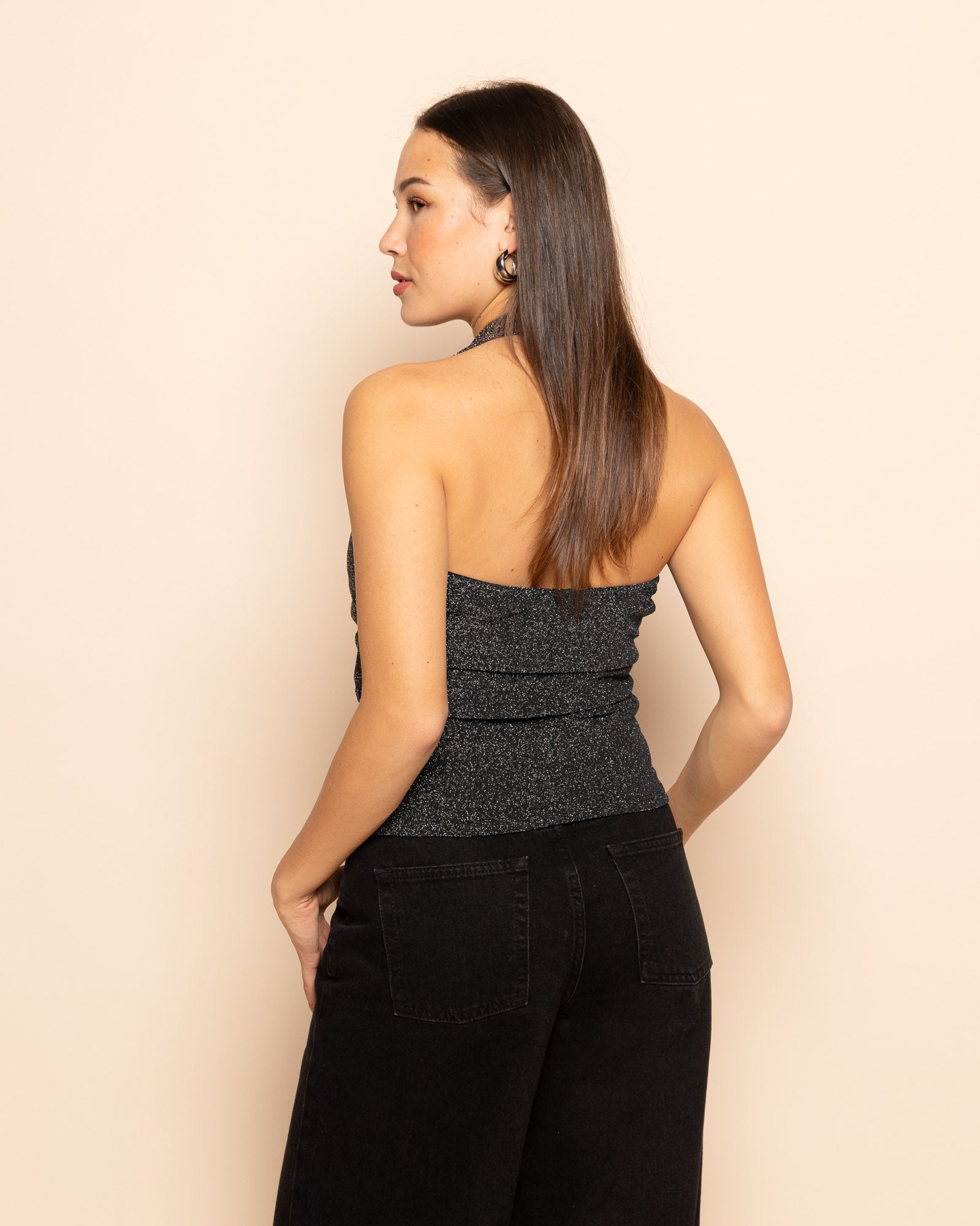 GLITTER HALTER TOP SILVER