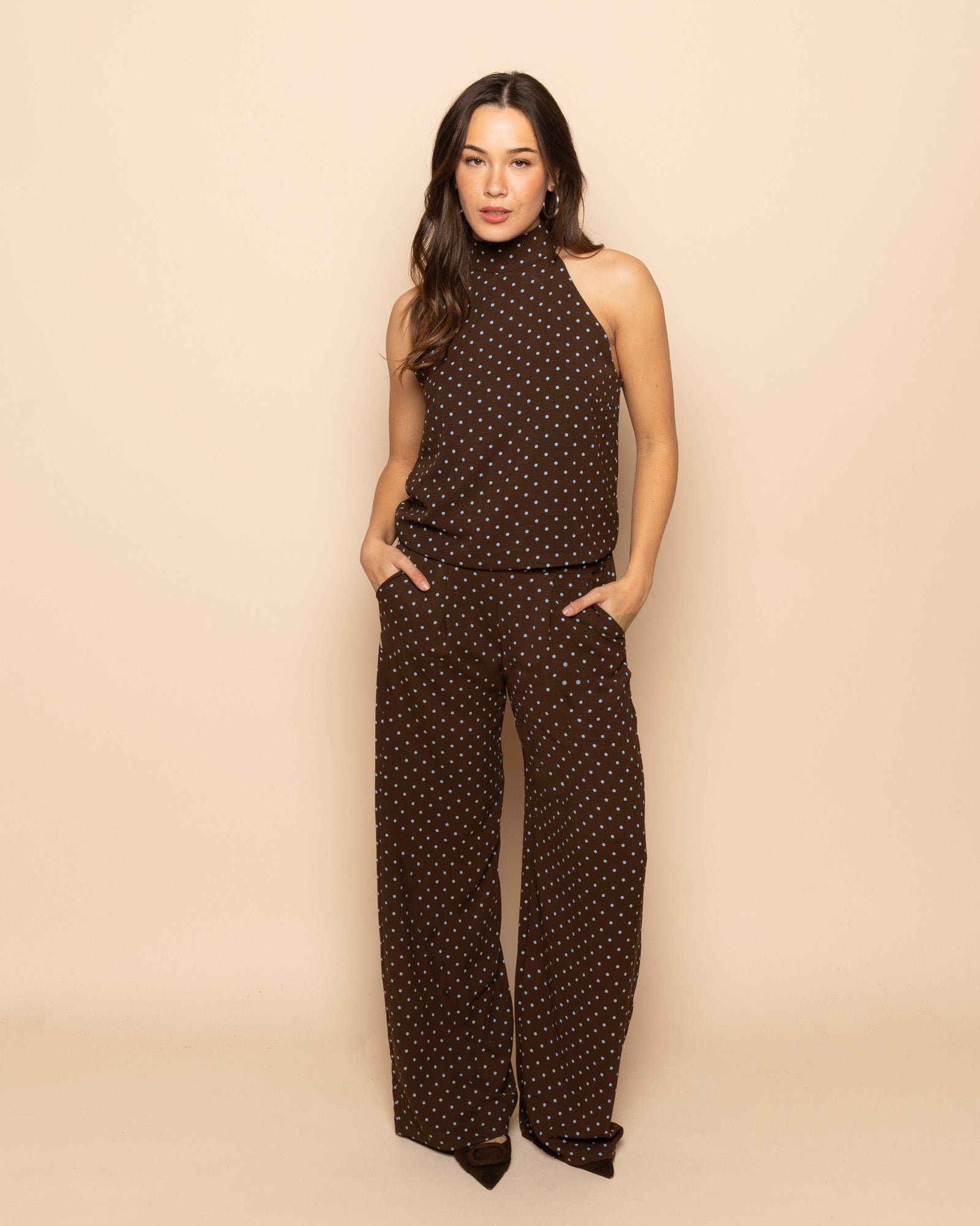 JULIE SMALL DOT HALTER TOP BRUIN