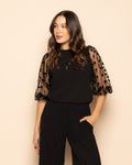JULIE MESH DOT PUFF SLEEVE TOP BLACK