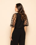 JULIE MESH DOT PUFF SLEEVE TOP BLACK