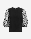 JULIE MESH DOT PUFF SLEEVE TOP BLACK
