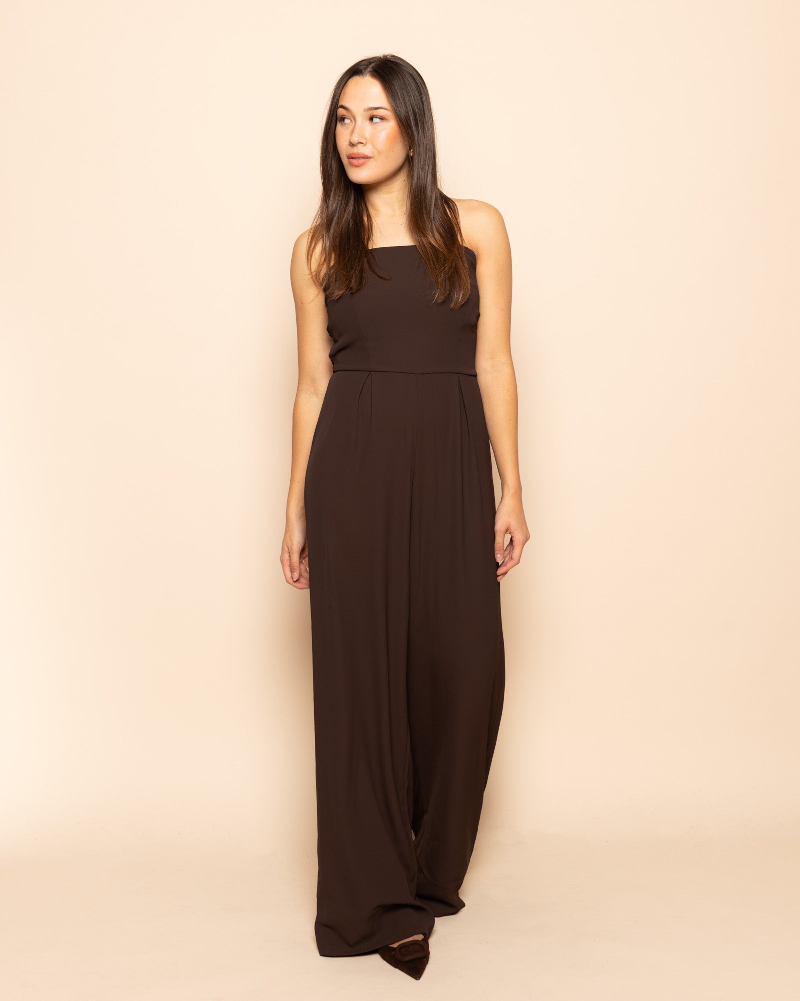 ISA STRAPLESS JUMPSUIT BROWN