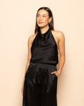 SATIN HALTER TOP ZWART