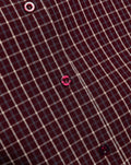 CHECKED CONTRAST COLLAR BLOUSE BURGUNDY