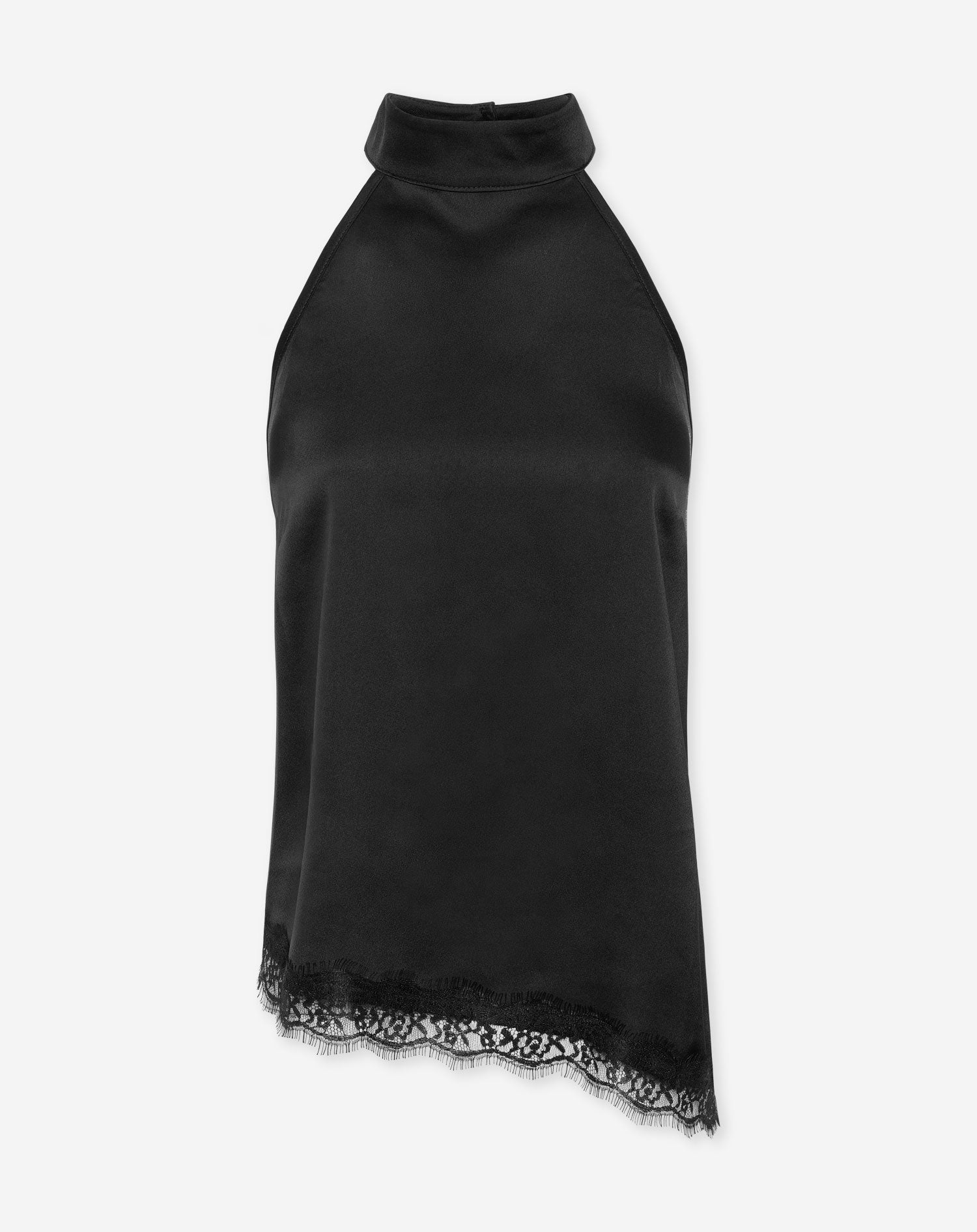 SATIN ASYMMETRIC HALTER LACE TOP BLACK | Most Wanted