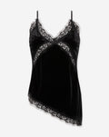 ASYMMETRIC VELVET LACE CAMI TOP ZWART