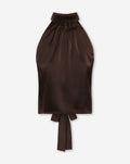 SATIN HALTER BOW TOP BROWN