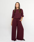 JULIE WIDE LEG PANTALON PETITE DARK BURGUNDY