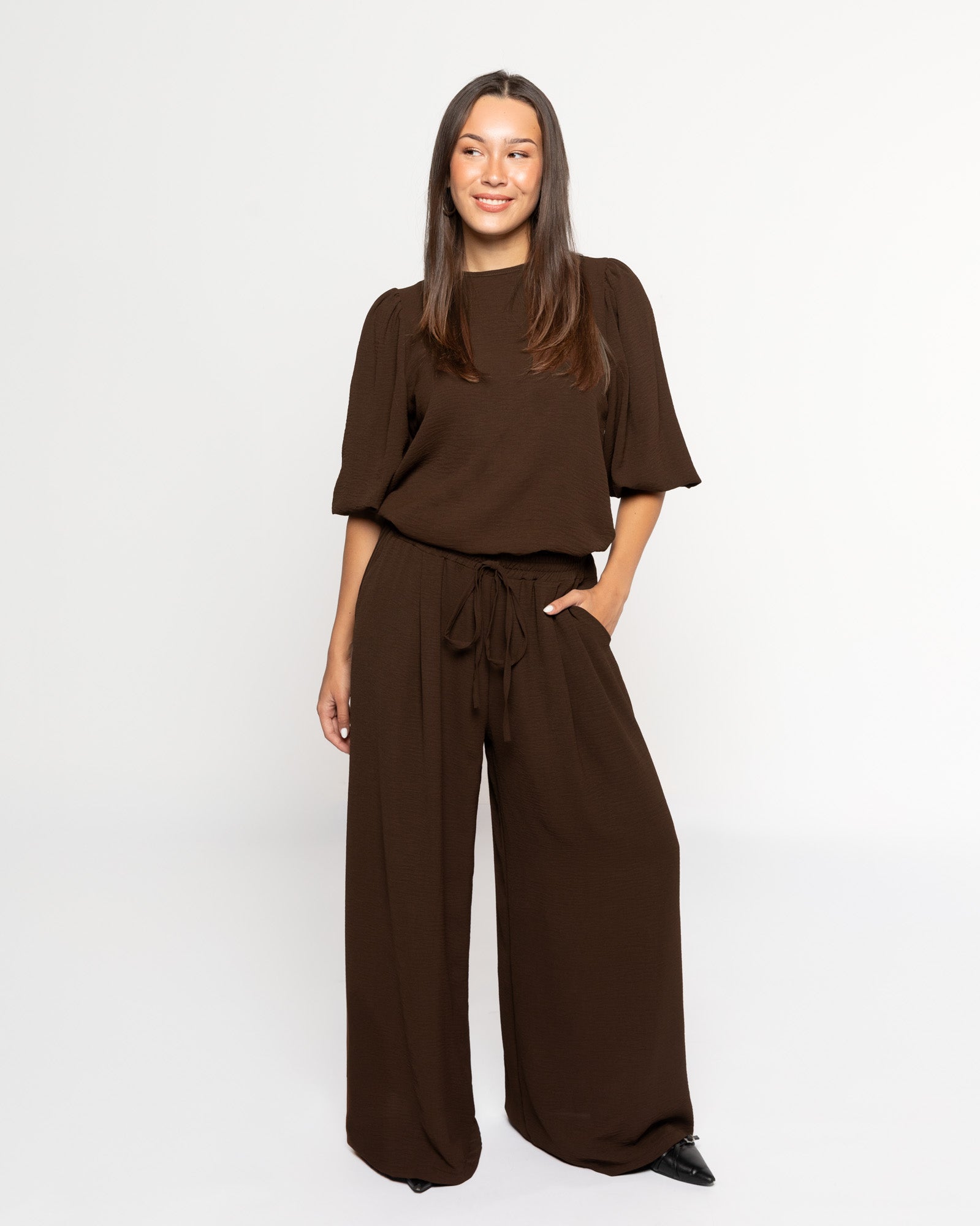 JULIE WIDE LEG PANTALON BROWN
