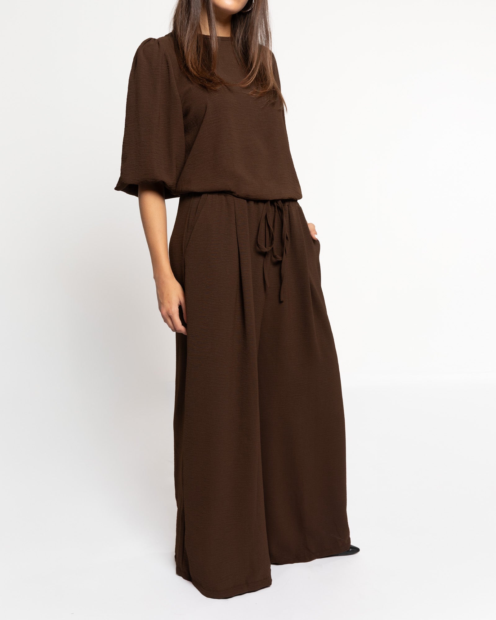 JULIE PUFF SLEEVE TOP BROWN