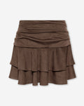 SUEDINE RUFFLE SKIRT BROWN