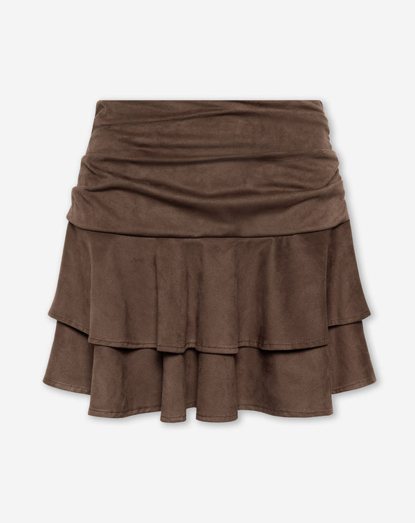 SUEDINE RUFFLE SKIRT BRUIN