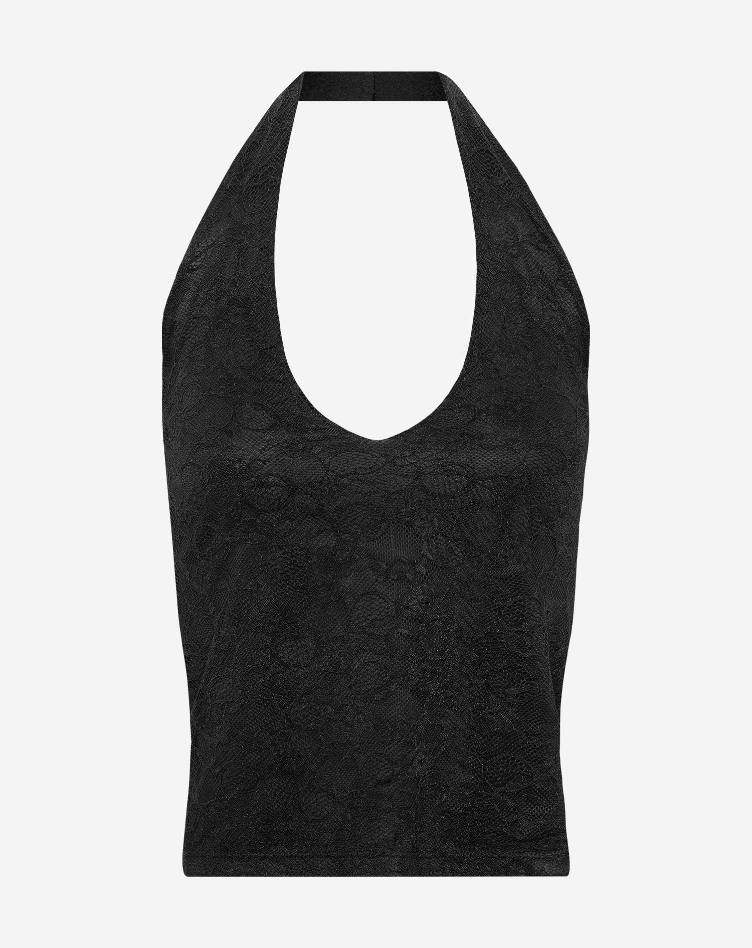LACE HALTER TOP BLACK