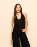 LACE HALTER TOP ZWART