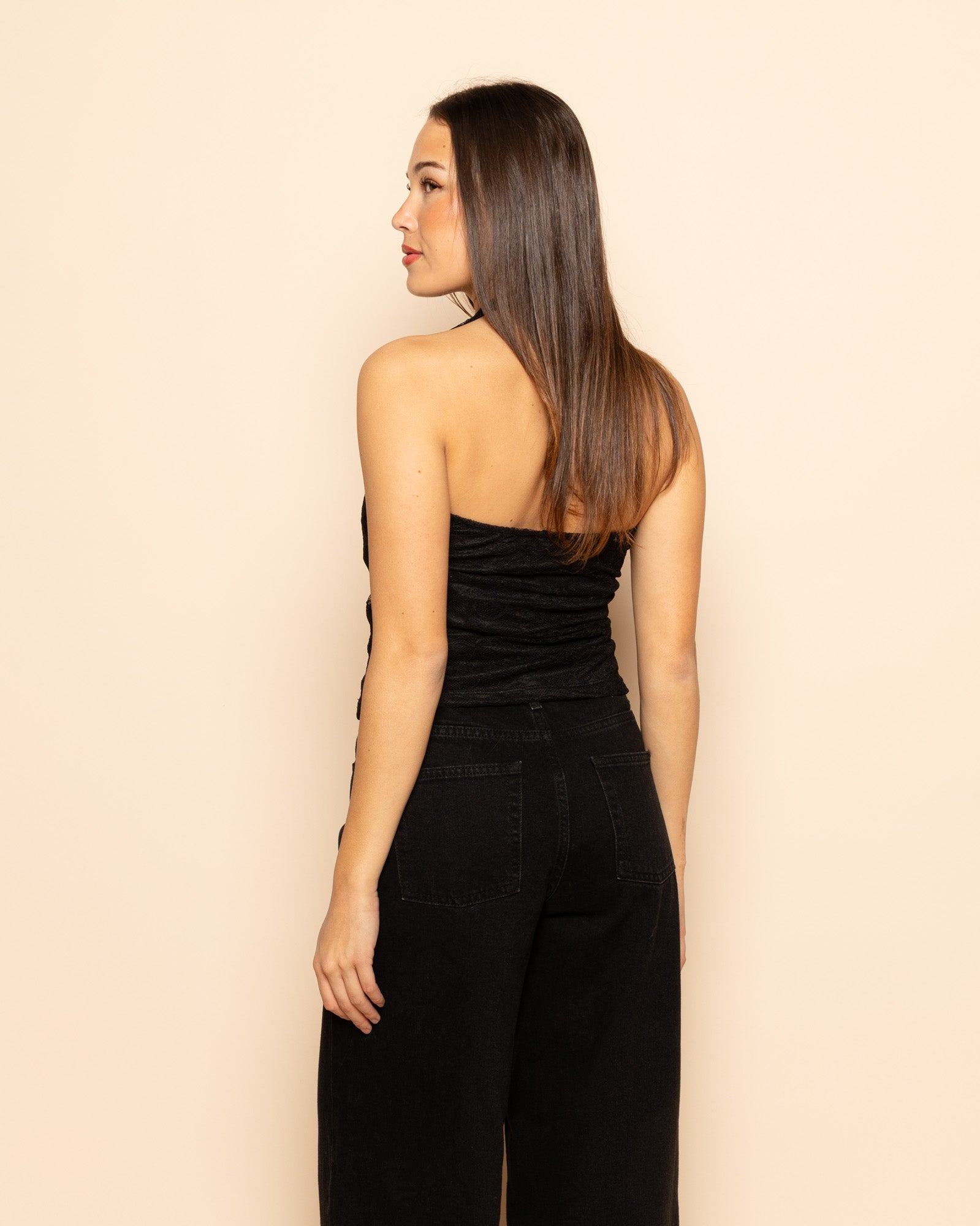 LACE HALTER TOP BLACK