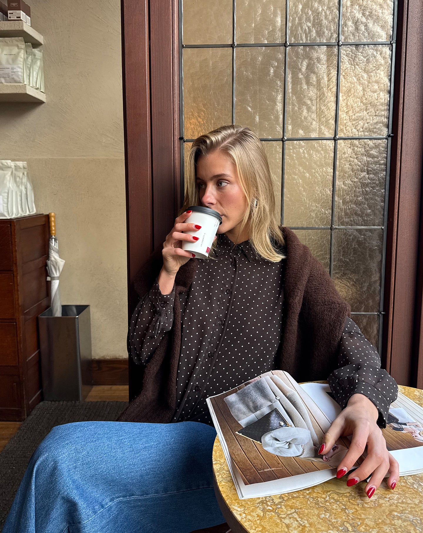 DANA SMALL DOTS BLOUSE BROWN