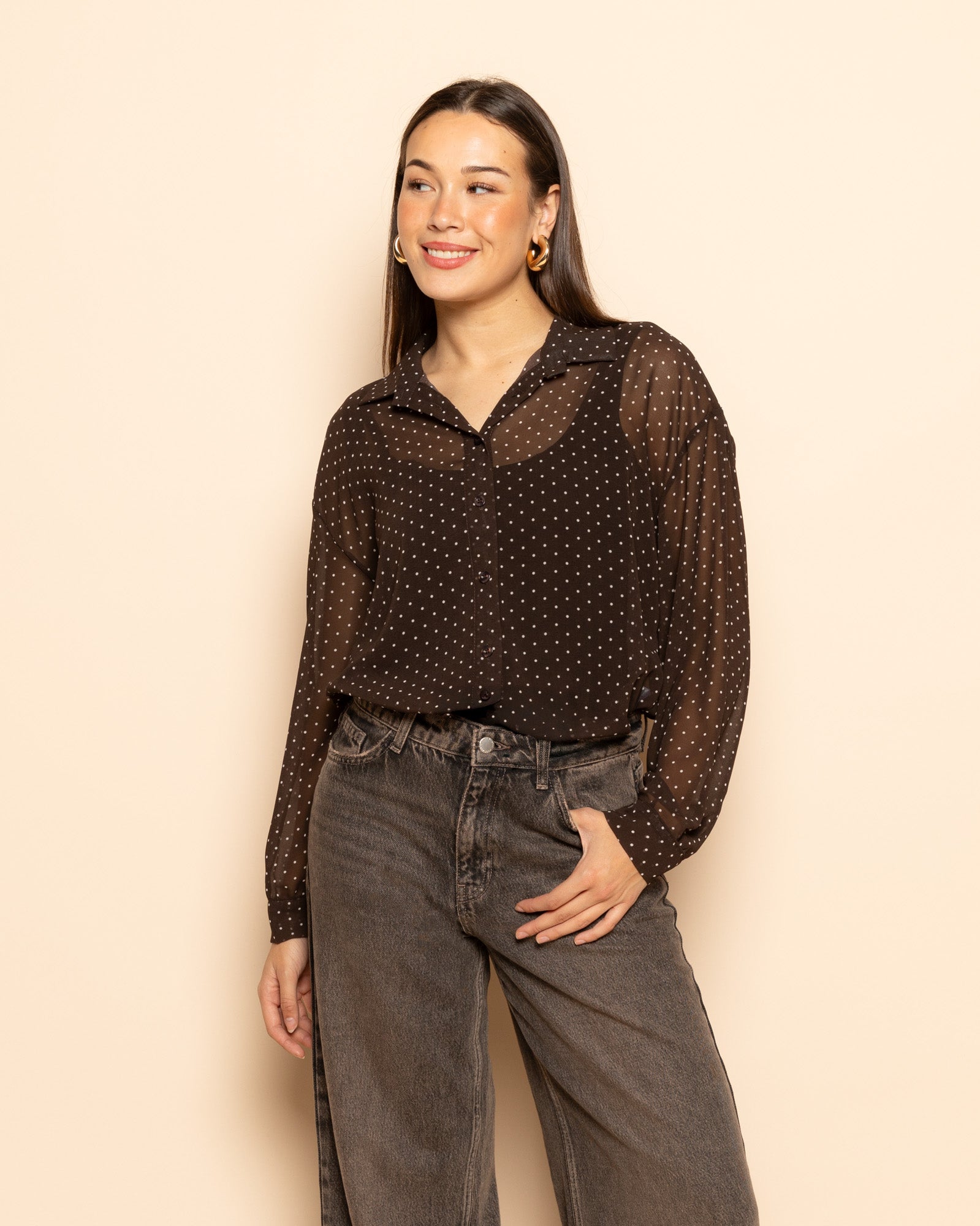 DANA SMALL DOTS BLOUSE BROWN