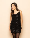 SEQUINS RUFFLE DRESS BLACK