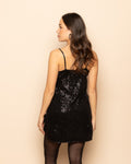 SEQUINS RUFFLE DRESS BLACK