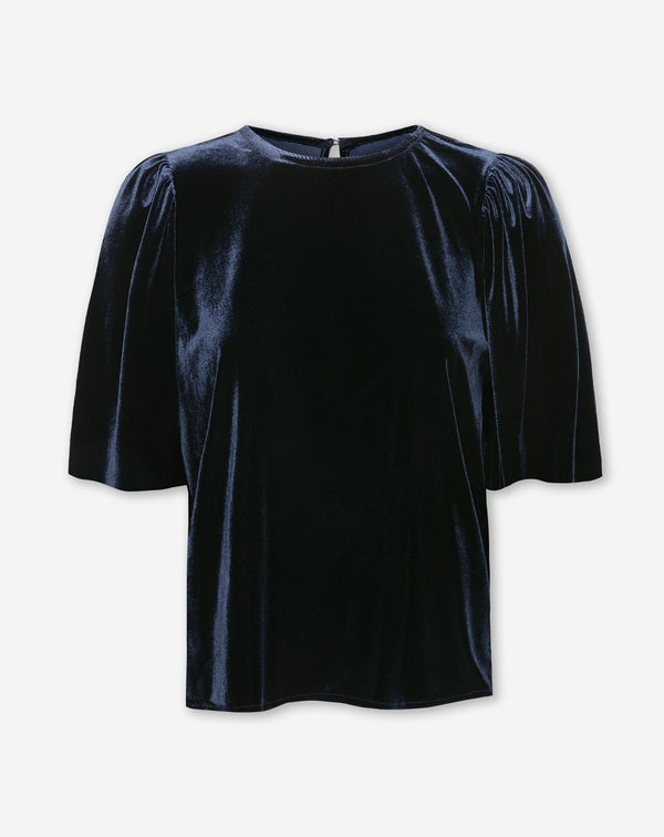 JULIE VELVET PUFF SLEEVE TOP MARINEBLAUW