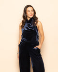 JULIE VELVET HALTER TOP MARINEBLAUW