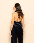 JULIE VELVET HALTER TOP MARINEBLAUW
