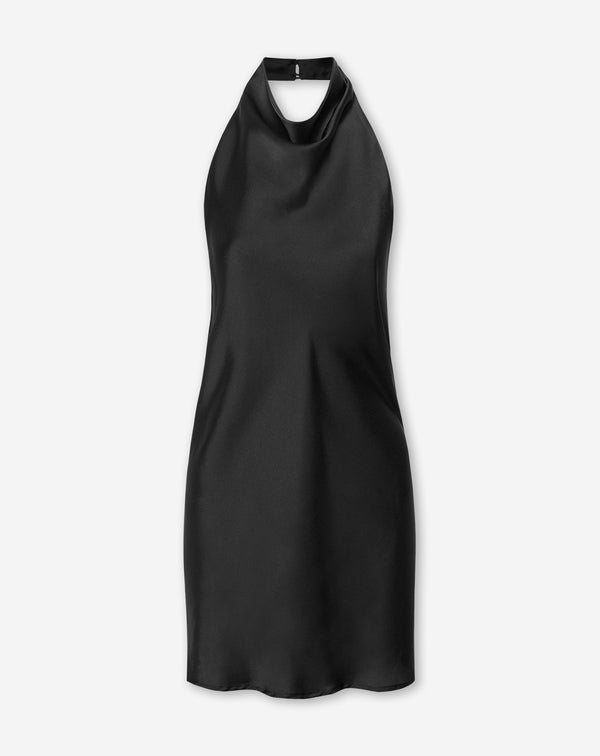 IRIS SATIN HALTER DRESS ZWART