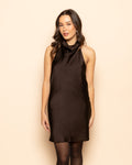 IRIS SATIN HALTER DRESS BROWN