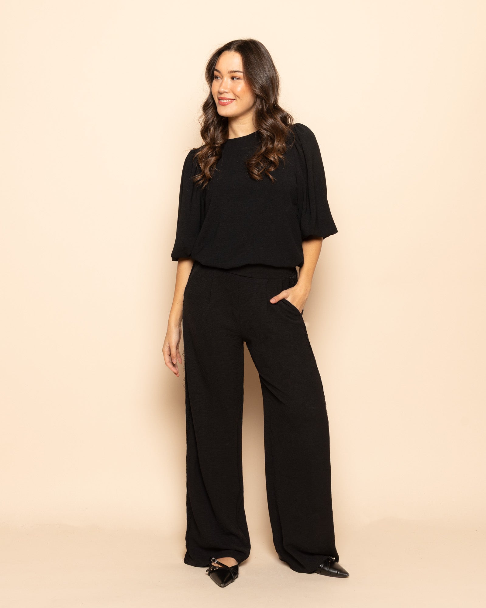 JULIE LACE TAPE PANTALON ZWART