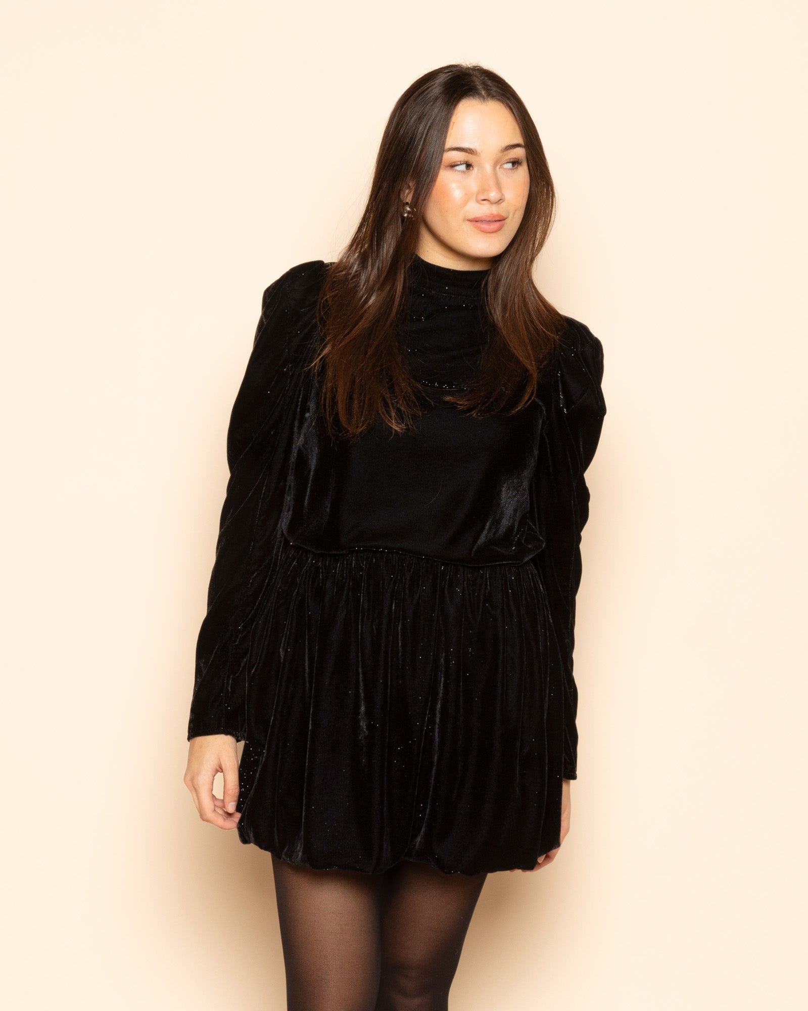 VELVET GLITTER BUBBLE HEM SKIRT BLACK