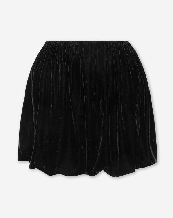 VELVET GLITTER BUBBLE HEM SKIRT BLACK