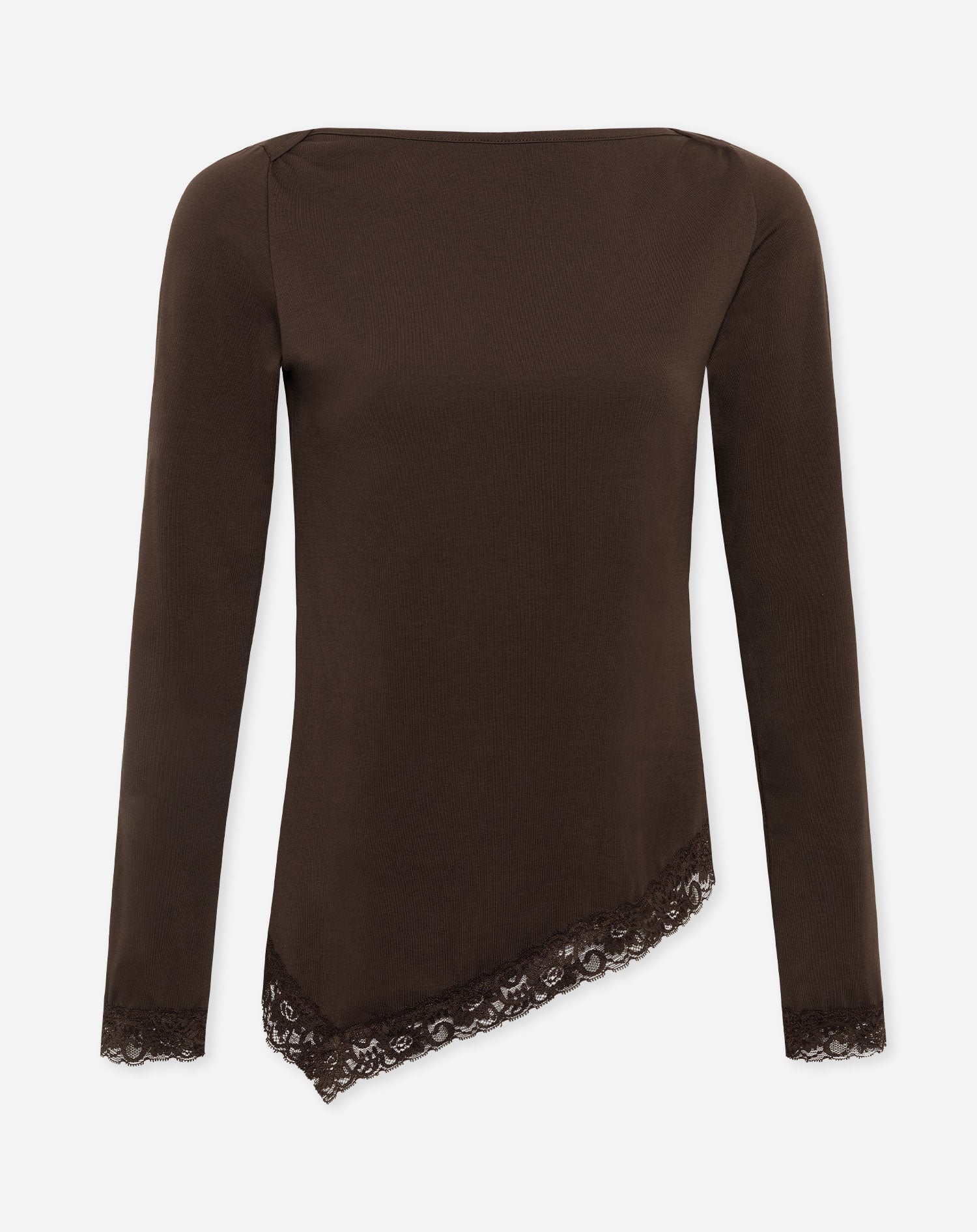 TAMAR ASYMMETRIC LACE TOP DARK BROWN