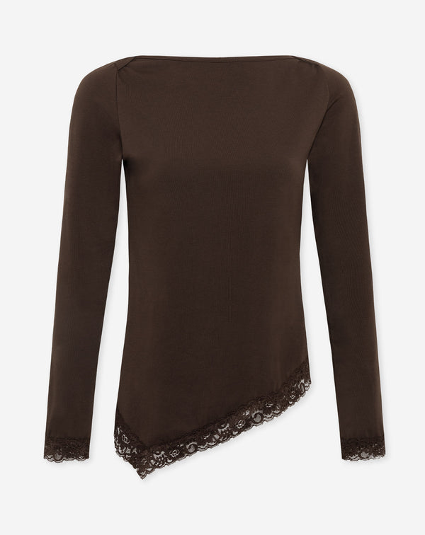 TAMAR ASYMMETRIC LACE TOP DARK BROWN