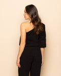 JULIE GLITTER ONE SHOULDER PUFF SLEEVE TOP BLACK