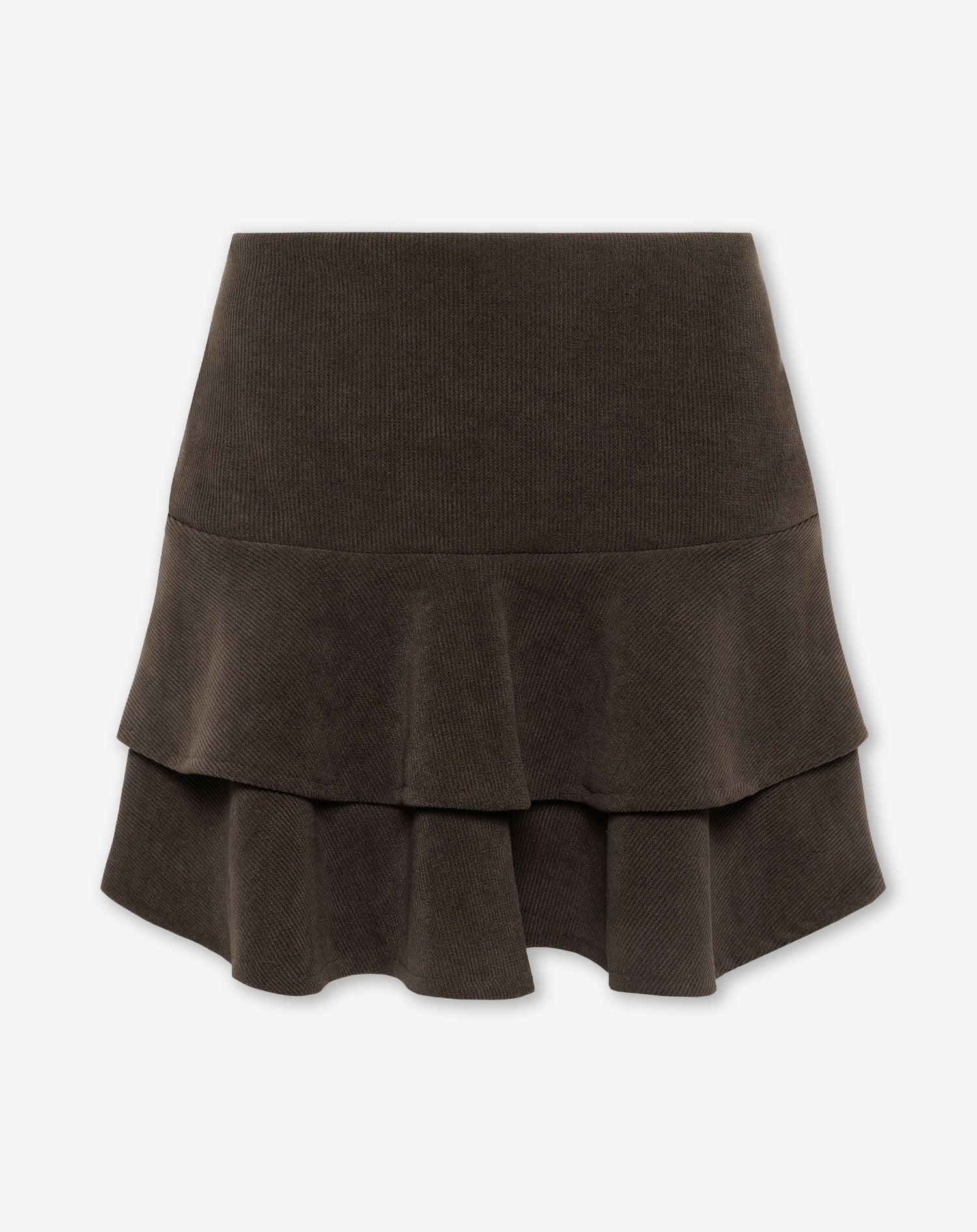 CORDUROY RUFFLE SKIRT BROWN