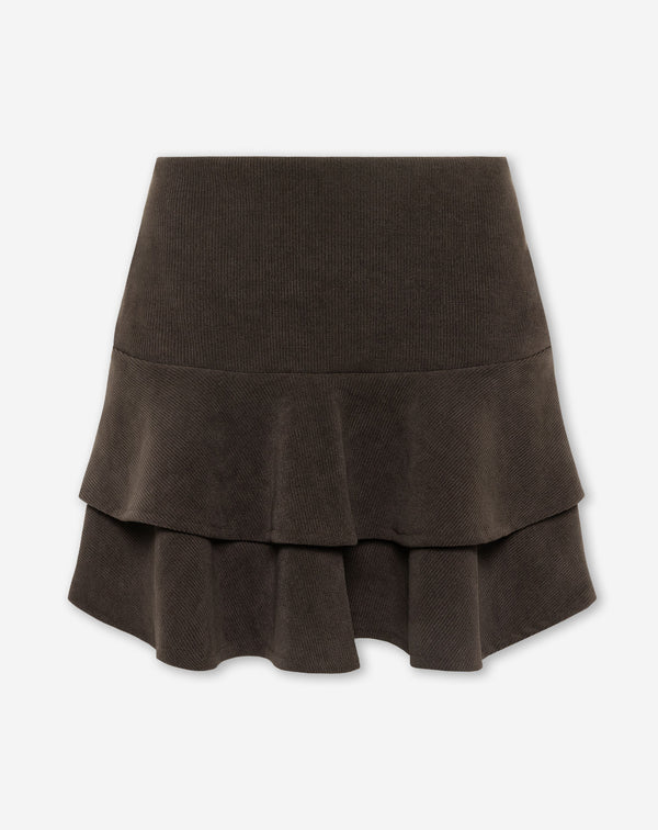 CORDUROY RUFFLE SKIRT BROWN