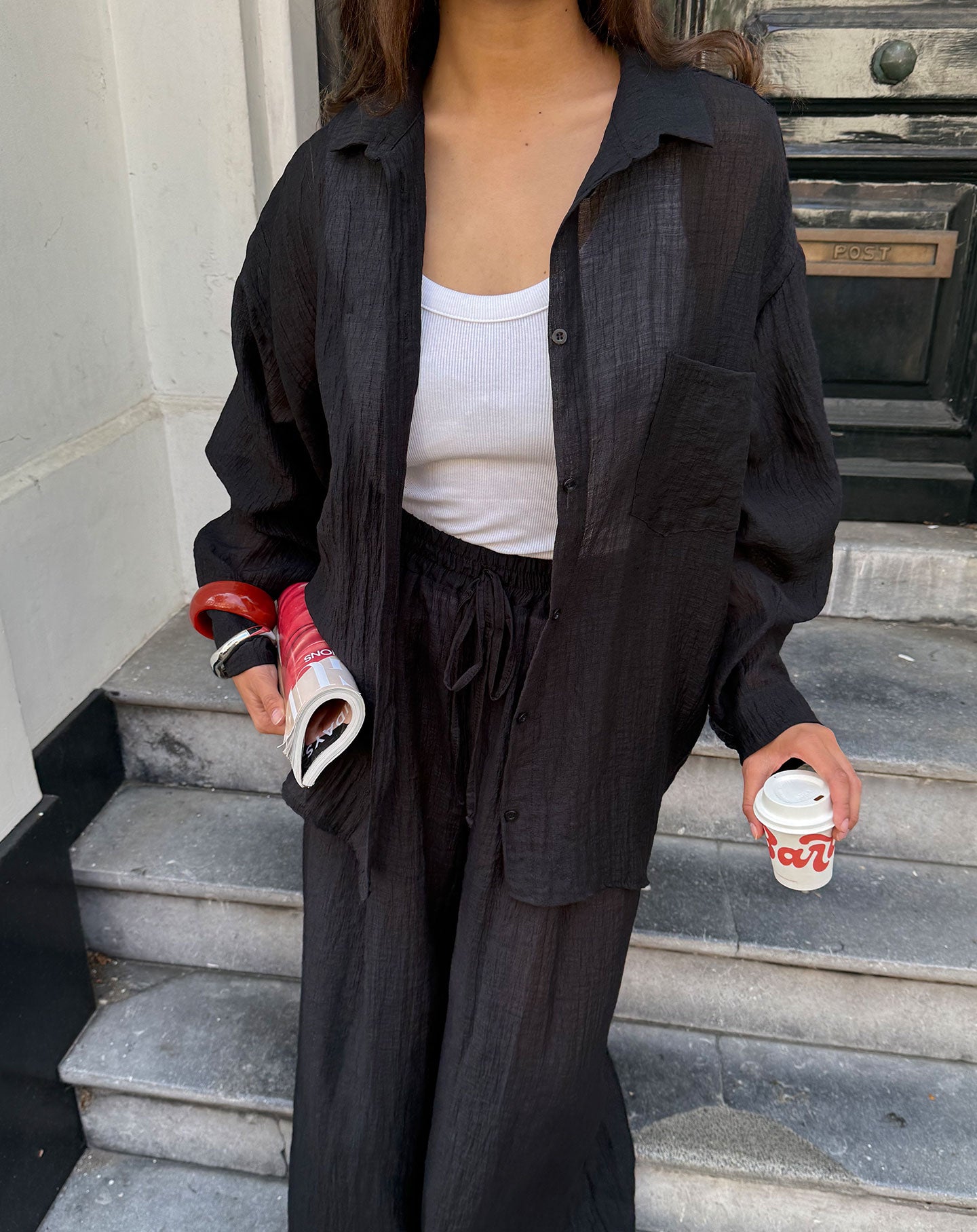 FANCY CHIFFON WIDE LEG PANTS ZWART