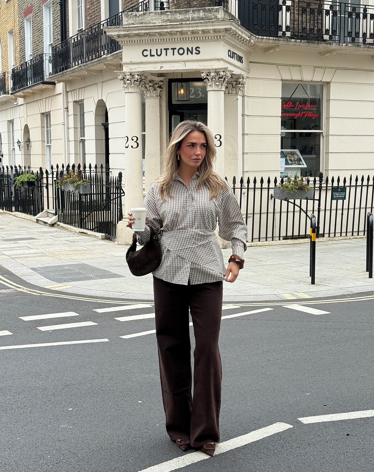 CHECK SCARF BLOUSE BRUIN