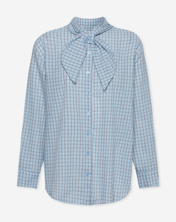 CHECK BOW BLOUSE LICHTBLAUW