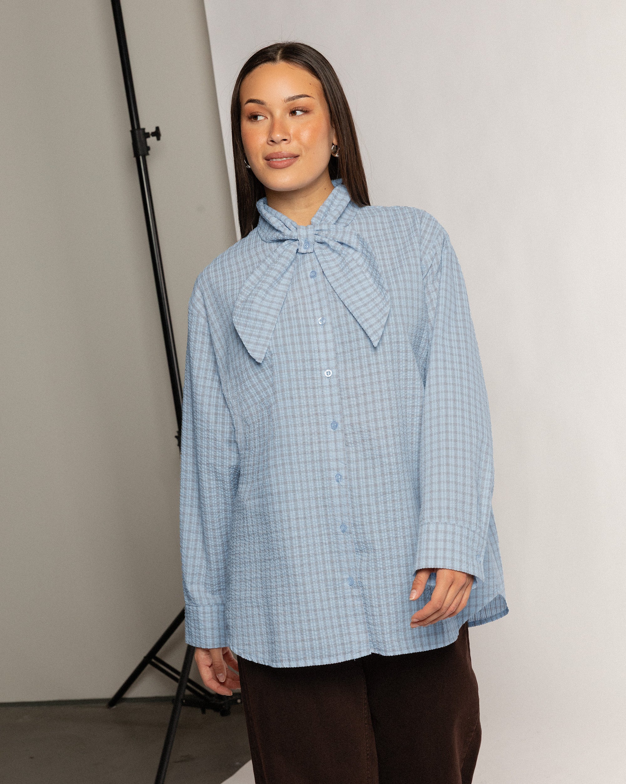 トップス coyseio BOW BLOUSE CHECK CHECK BOW BLOUSE LIGHT BLUE | Most Wanted