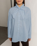 CHECK BOW BLOUSE LICHTBLAUW
