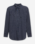 CHECK BOW BLOUSE MARINEBLAUW