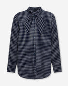 CHECK BOW BLOUSE NAVY