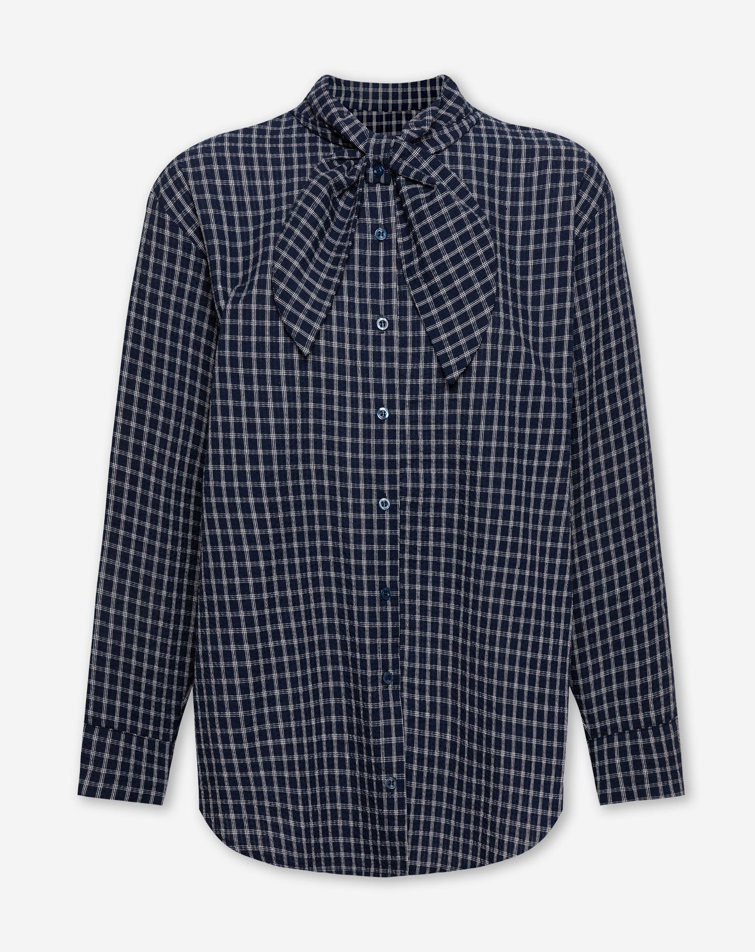 CHECK BOW BLOUSE MARINEBLAUW