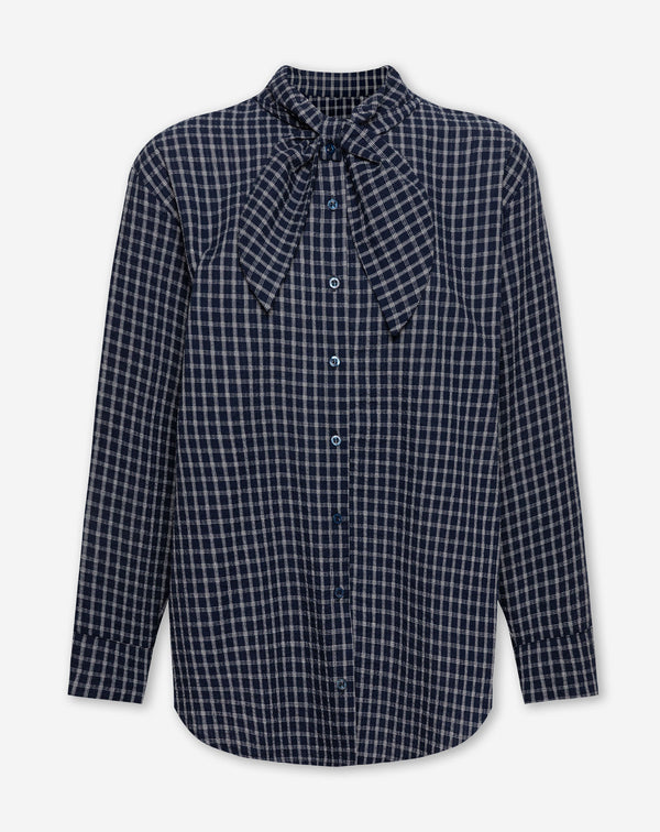 CHECK BOW BLOUSE MARINEBLAUW