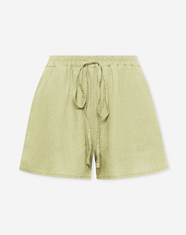 CARMEN LINEN SHORTS LICHT OLIJFGROEN