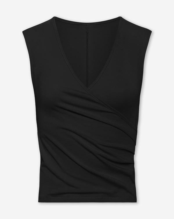 TAMAR WRAP CAP SLEEVE  TOP ZWART