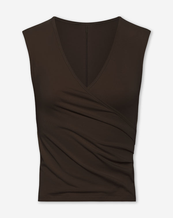 TAMAR WRAP CAP SLEEVE  TOP DONKERBRUIN