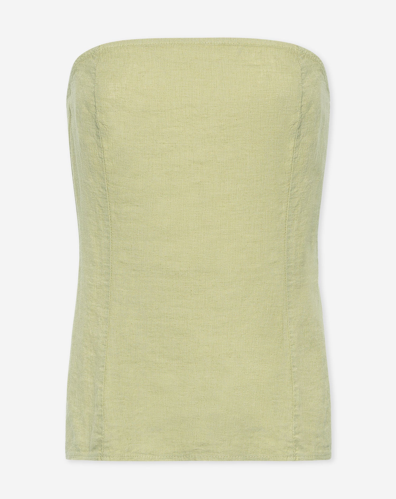 CARMEN LINEN STRAPLESS TOP LICHT OLIJFGROEN